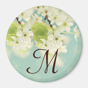 Initialmagazin "Weißes Kirschblossom-Flowe-Monogra Magnet