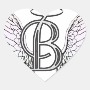Initialmonogramm B mit Angel Wings & Halo Herz-Aufkleber