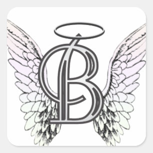 Initialmonogramm B mit Angel Wings & Halo Quadratischer Aufkleber