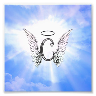 Initialmonogramm C mit Engel Wings, Halo Clouds Fotodruck