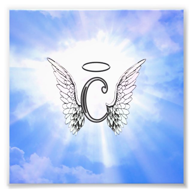 Initialmonogramm C mit Engel Wings, Halo Clouds Fotodruck (Vorne)