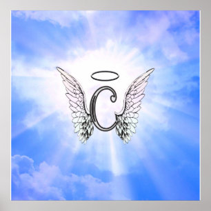 Initialmonogramm C mit Engel Wings, Halo Clouds Poster