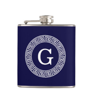 Initialmonogramm für den Navy Blue Whites griechis Flachmann