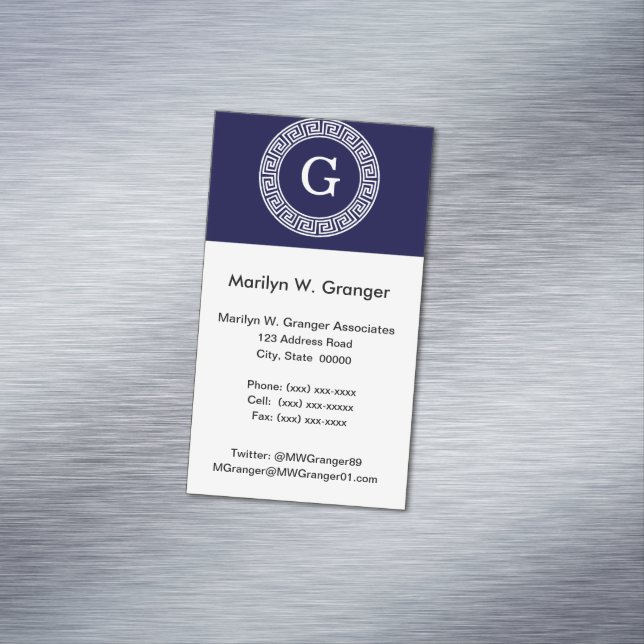 Initialmonogramm für den Navy Blue Whites griechis Magnetische Visitenkarte (Beispiel)