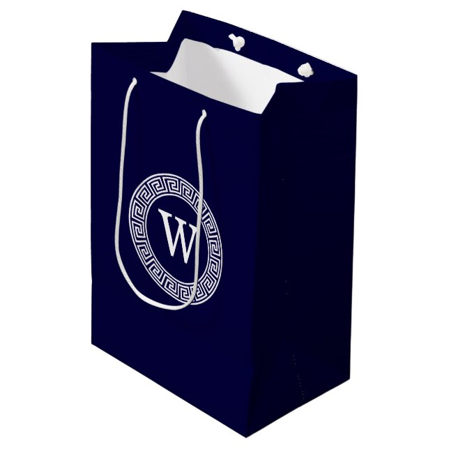 Initialmonogramm für den Navy Blue Whites griechis Mittlere Geschenktüte (Vorderseite Schrägansicht)