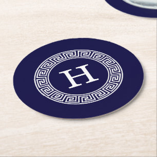 Initialmonogramm für den Navy Blue Whites griechis Runder Pappuntersetzer
