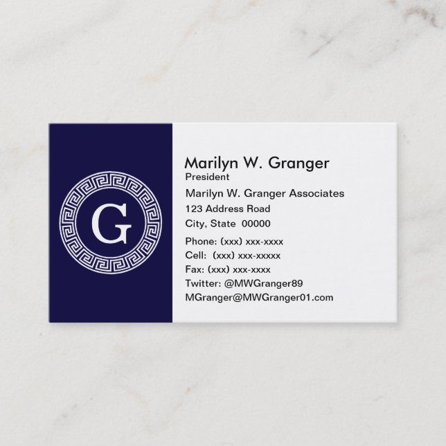 Initialmonogramm für den Navy Blue Whites griechis Visitenkarte (Vorderseite)