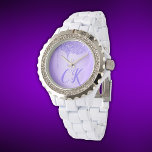Initialmonogramm mit Lila Glitzer | Armbanduhr<br><div class="desc">Mit der weißen Emailuhr aus dem Kristall der Frau können Sie Ihr Handgelenk mit zeitloser Eleganz schmücken. Mit einem personalisierten Initial-Monogramm lila mit einem beeindruckenden lila Glitzer fügt diese Uhr Ihrem Alltag eine Touch von Funkeln und Eleganz hinzu. Ideal für alle, die eine Mischung aus Funktionalität und modernem Flair schätzen....</div>