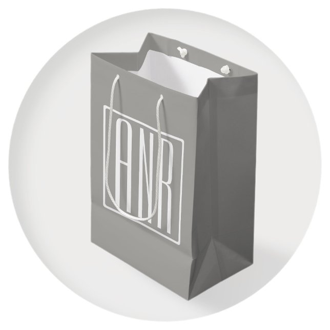 Initialmonogramm | Weiß auf hellgrau Mittlere Geschenktüte (Von Creator hochgeladen)