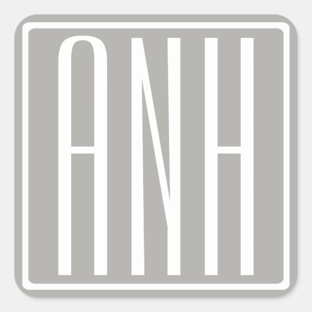 Initialmonogramm | Weiß auf hellgrau Quadratischer Aufkleber (Vorderseite)