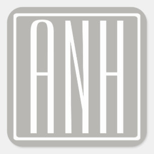 Initialmonogramm   Weiß auf hellgrau Quadratischer Aufkleber