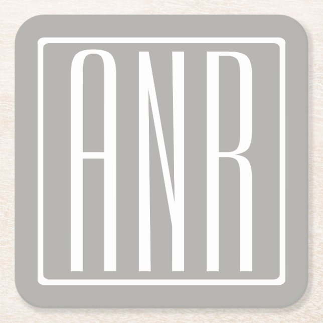 Initialmonogramm | Weiß auf hellgrau Rechteckiger Pappuntersetzer (Vorderseite)