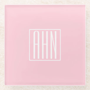 Initialmonogramm   Weiß auf hellrosa Glasuntersetzer