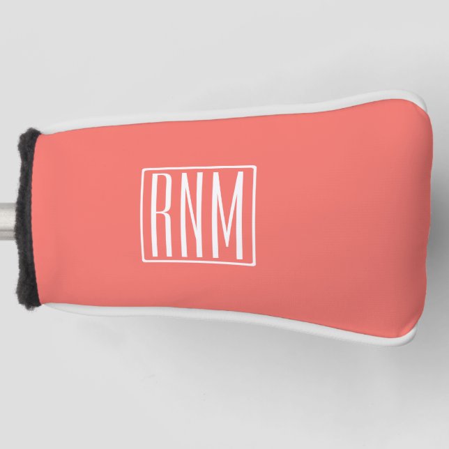 Initialmonogramm | Weiß auf Korallen Golf Headcover (Vorderseite)