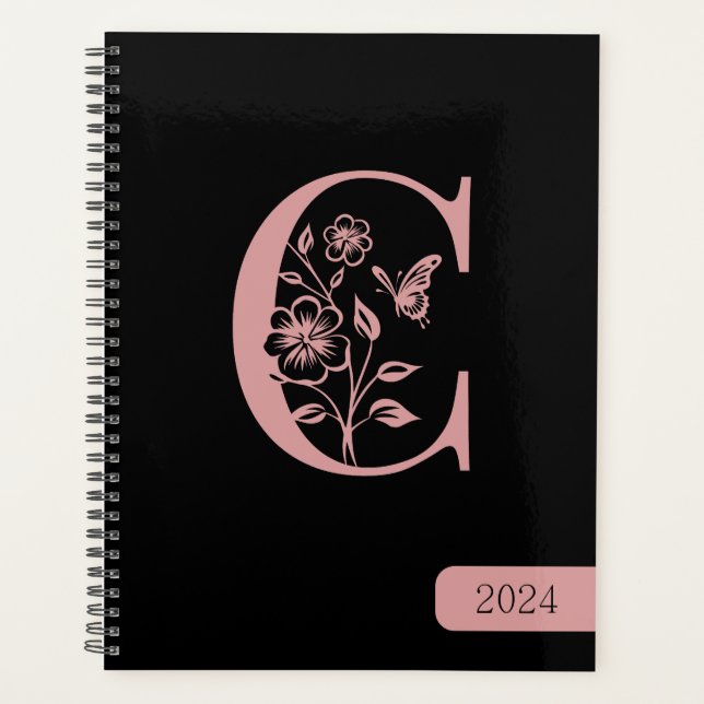 Initialname "Black Peach Monogramm" minimalistisch Planer (Vorderseite)