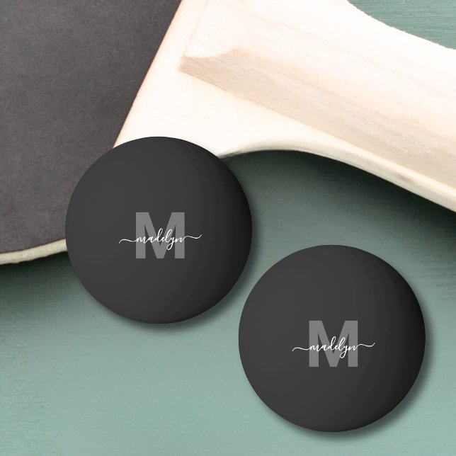Initialname der Schwarz-weißen Monogramm Tischtennisball (Black White Monogram Initial Name Ping Pong Ball)