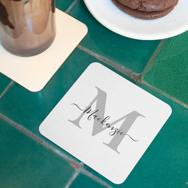 Initialname des Monogramms personalisieren Rechteckiger Pappuntersetzer (Personalize Monogram Initial Name Square Paper Coaster)