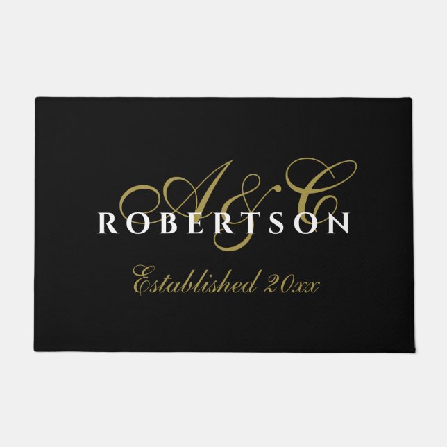 Initialname für Monogramm Est. Schwarzes Gold Fußmatte (Vorderseite)