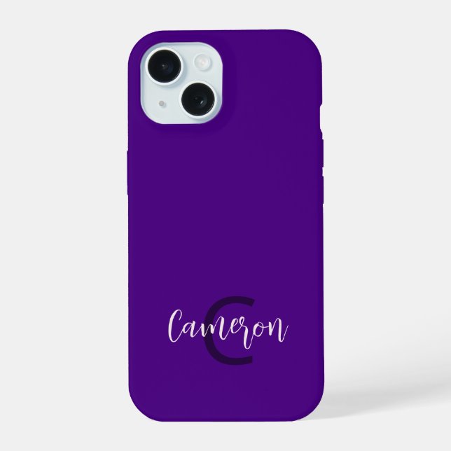 Initialname Minimalistisch Solid Deep Violet iPhone 15 Hülle (Rückseite)