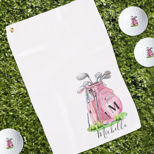 Initialname Monogram, Girly Pink Golfhandtuch (Girly Pink Initial Name Monogram Golf Towel )