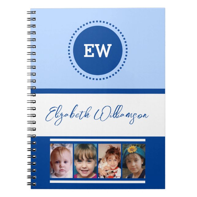 Initialnamen 4 Fotos blau hinzufügen Notizblock (Vorderseite)