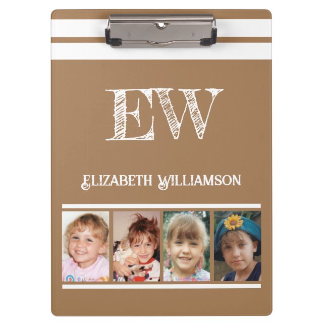 Initialnamen 8 Foto braun weiß hinzufügen Klemmbrett (Vorderseite)