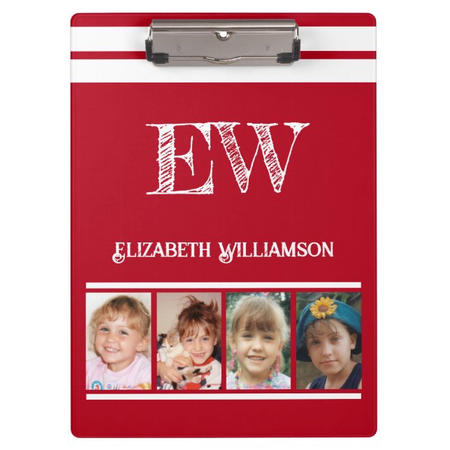 Initialnamen 8 Fotos rot hinzufügen Klemmbrett (Vorderseite)