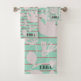 Initials baby shower pastel green floral modern badhandtuch set