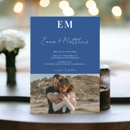 Initials blau einfache 2 Fotos qr Hochzeit Einladung