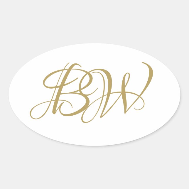 Initials für elegante Gold White Couples Monogram  Ovaler Aufkleber (Vorderseite)