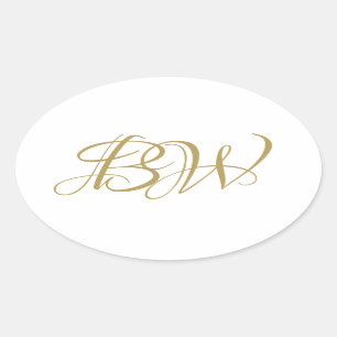 Initials für elegante Gold White Couples Monogram  Ovaler Aufkleber