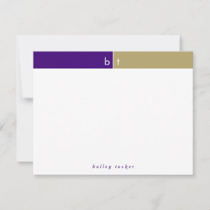 Initials Lila Gold Monogram Personal Stationery Mitteilungskarte