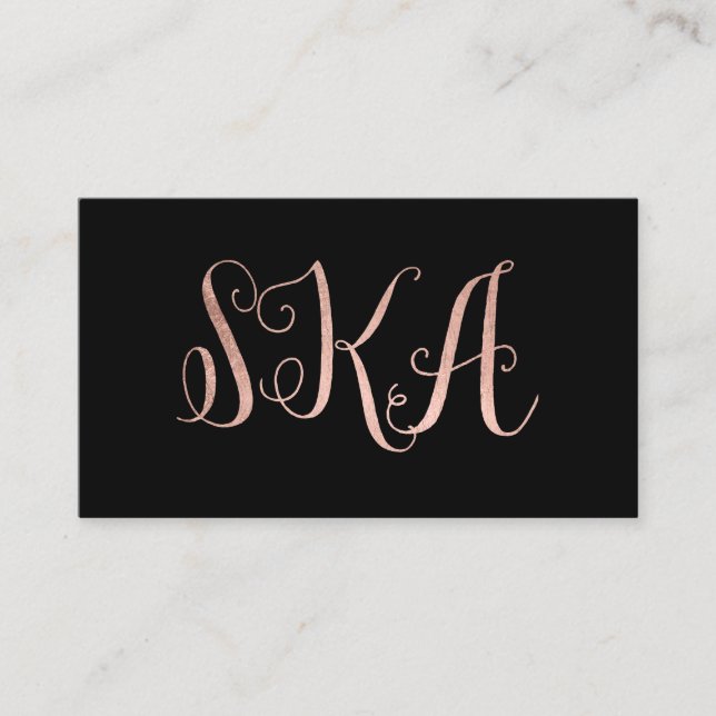 Initials makeup black faux rose gold typography 3 visitenkarte (Vorderseite)