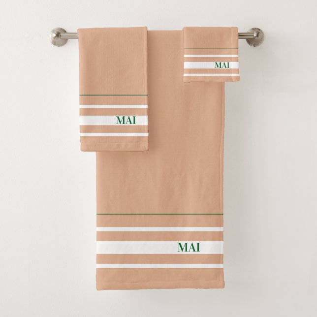 Initials minimalist earth tone White stripes cute Badhandtuch Set (Insitu)