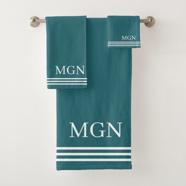 Initials Moderne marineblau Streifen Badhandtuch Set (Insitu)