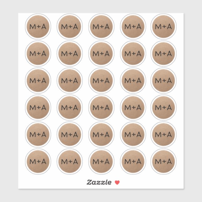 Initials monogramm rustikal braun Kraft schwarze H Aufkleber (Blatt)