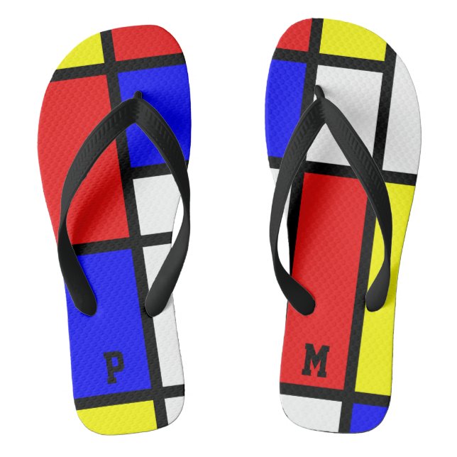 Initials Piet Mondrian Style Modernes Art Muster Flip Flops (Fußbett)