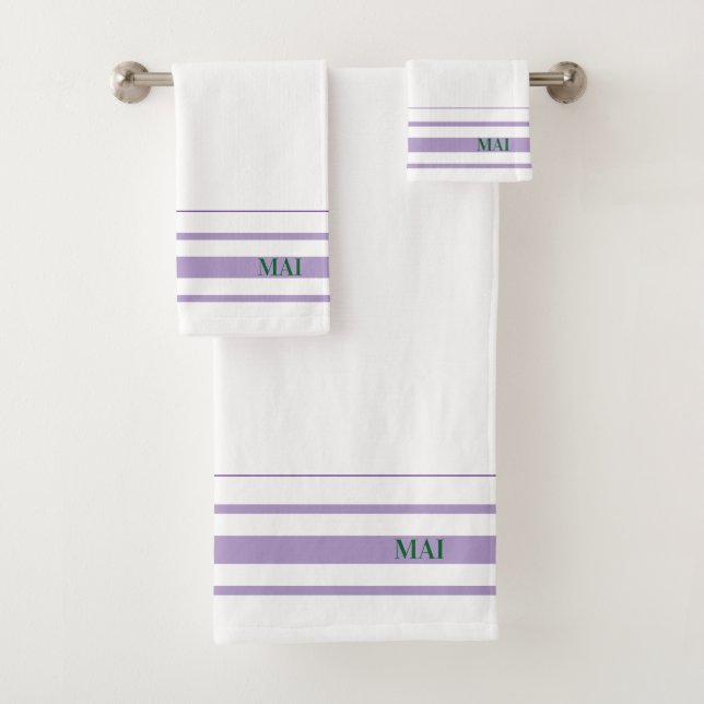 Initials pretty purple stripes minimalist White Badhandtuch Set (Insitu)
