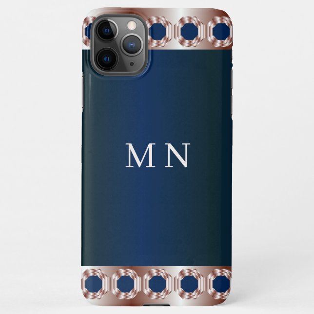 Initials Rose Gold Navy Blue Minimal Geometric iPhone Hülle (Rückseite)