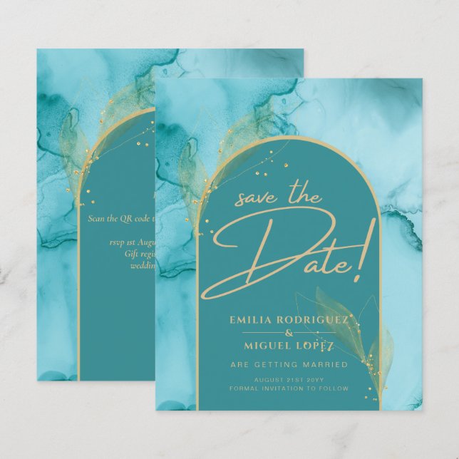 INK Abstrakt Türkis Aquamarin Gold Hochzeit Rett (Vorne/Hinten)