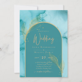INK Abstrakt Türkis Aquamarin Gold Wedding INVITE Einladung