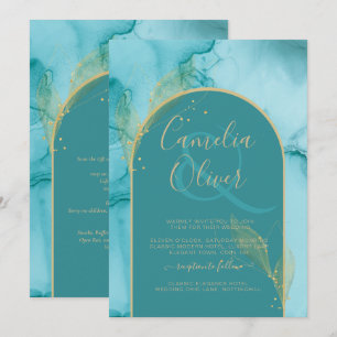 INK Abstrakt Türkis Aquamarin Gold Wedding INVITE Einladung
