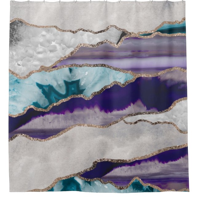 Ink Agate Gold Glitzer Glam #2 (Imitate Glitzer) # Duschvorhang (Vorderseite)