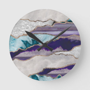 Ink Agate Gold Glitzer Glam #2 (Imitate Glitzer) # Runde Wanduhr