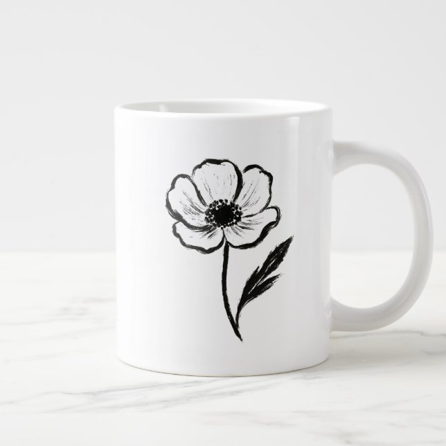 Ink Anemone Minimalist Flower Brushstroke Art on  Jumbo-Tasse (Rechts)