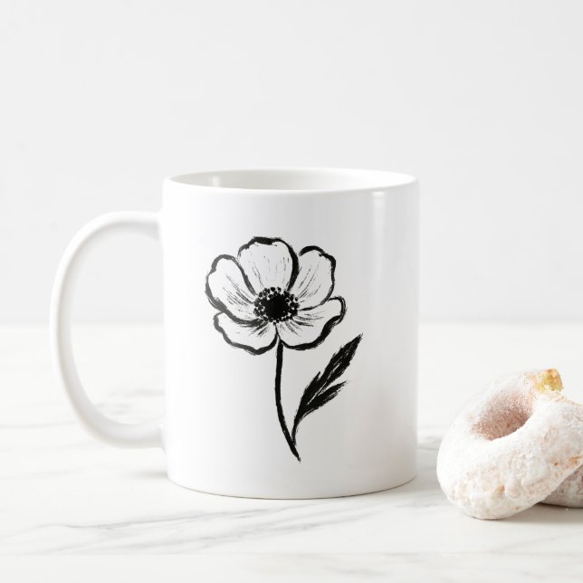 Ink Anemone Minimalist Flower Brushstroke Art on  Kaffeetasse (Mit Donut)