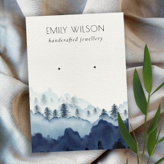 Ink Blue Navy Pine Woods Mountain Earring Display Visitenkarte