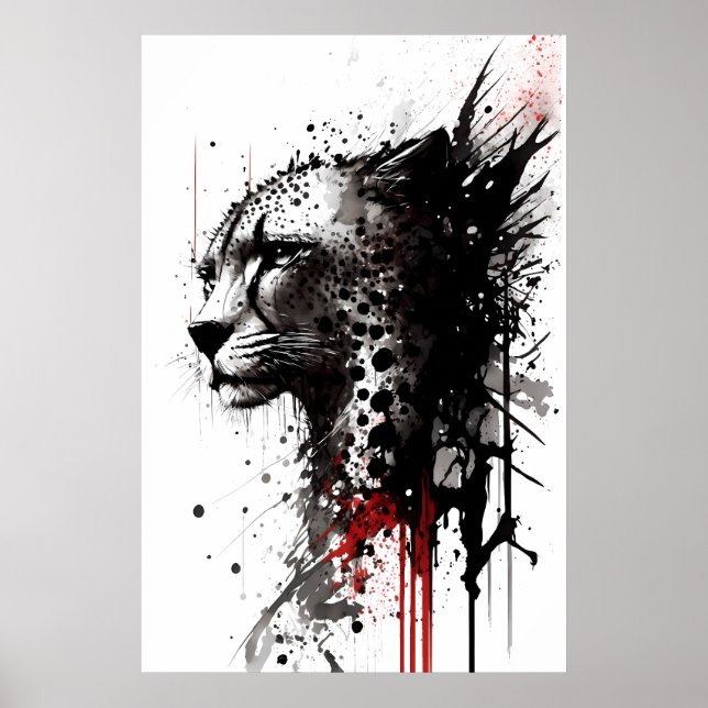 Ink Cheetah Portrait Poster (Vorne)