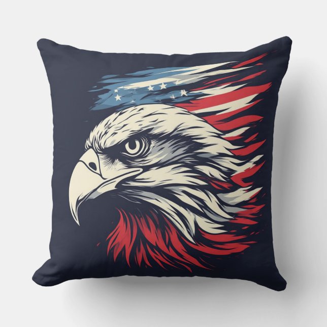 Ink Eagle & American Flag Art Freedom Never Fades Kissen (Vorderseite)