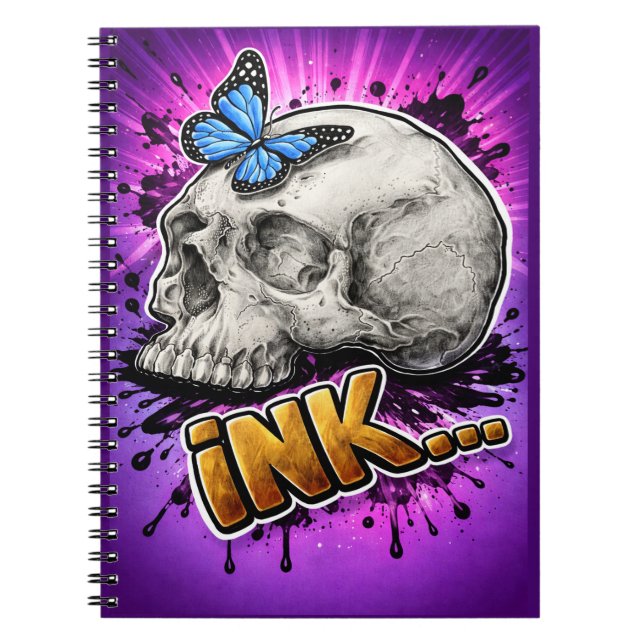 INK… Hand-Drawn Skull with Butterfly Notizblock (Vorderseite)